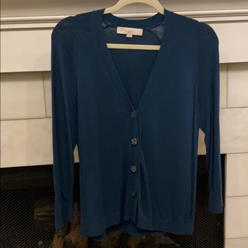 Loft teal v-neck 3/4 sleeve cardigan